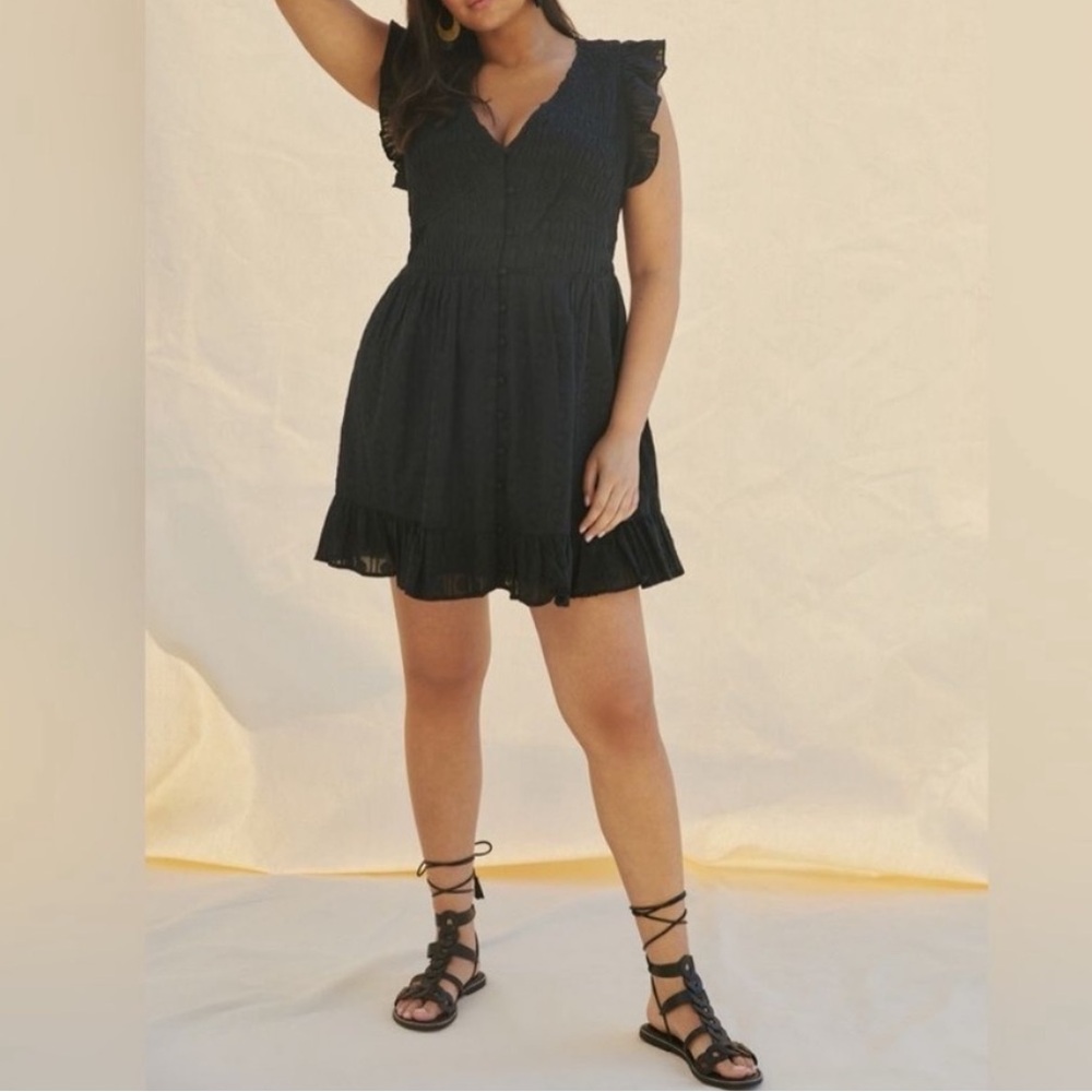 🕶️Anthropologie Black Peregrine Mini Dress Lined Pockets XL